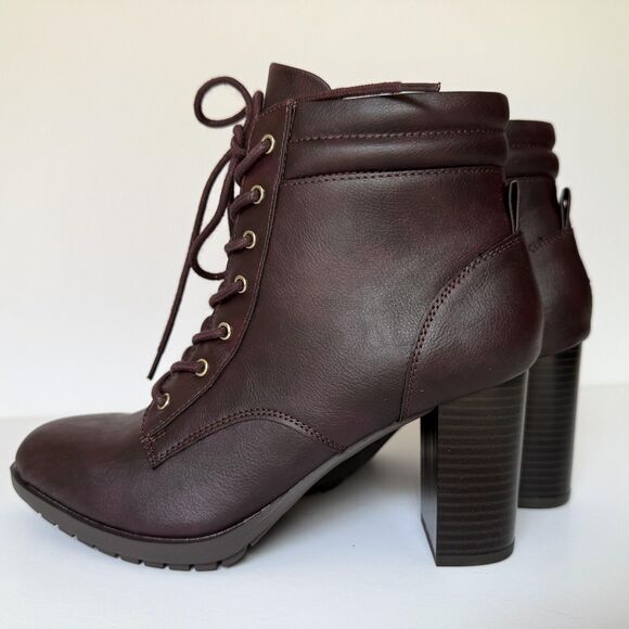 Style & Co Boots Womens Size 8.5 Wine Laurellee Lace Up Zip Ankle Block Heel - Picture 6 of 11